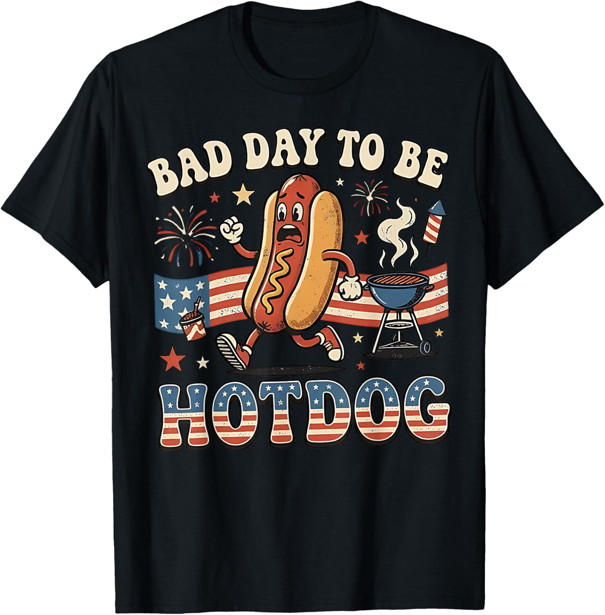 Bad Day to be a Hot Dog Funny BBQ Grilling 4th of July T-Shirt - Black