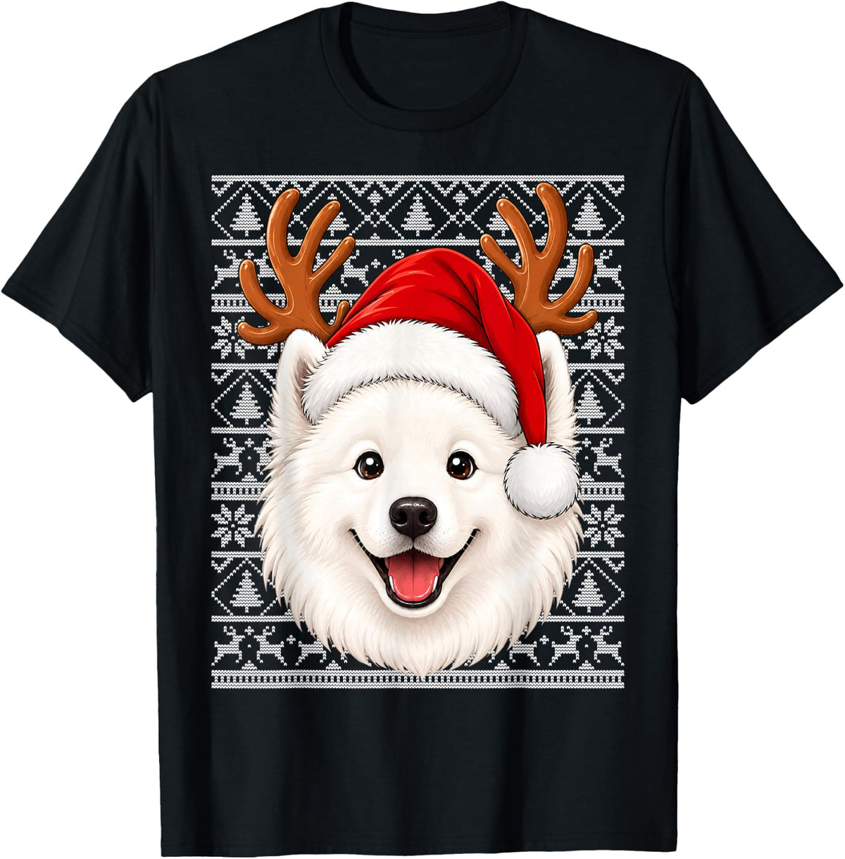Samoyed Dog Christmas Santa Hat Ugly Sweaters Samoyed Xmas T-Shirt - Black