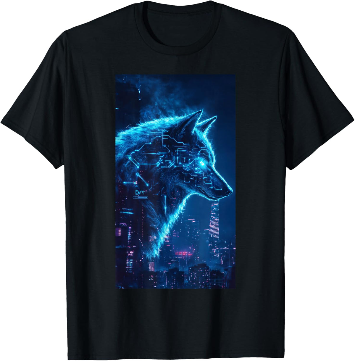 Futuristic Cyberpunk Wolf Cyber wolf Art T-Shirt - Black