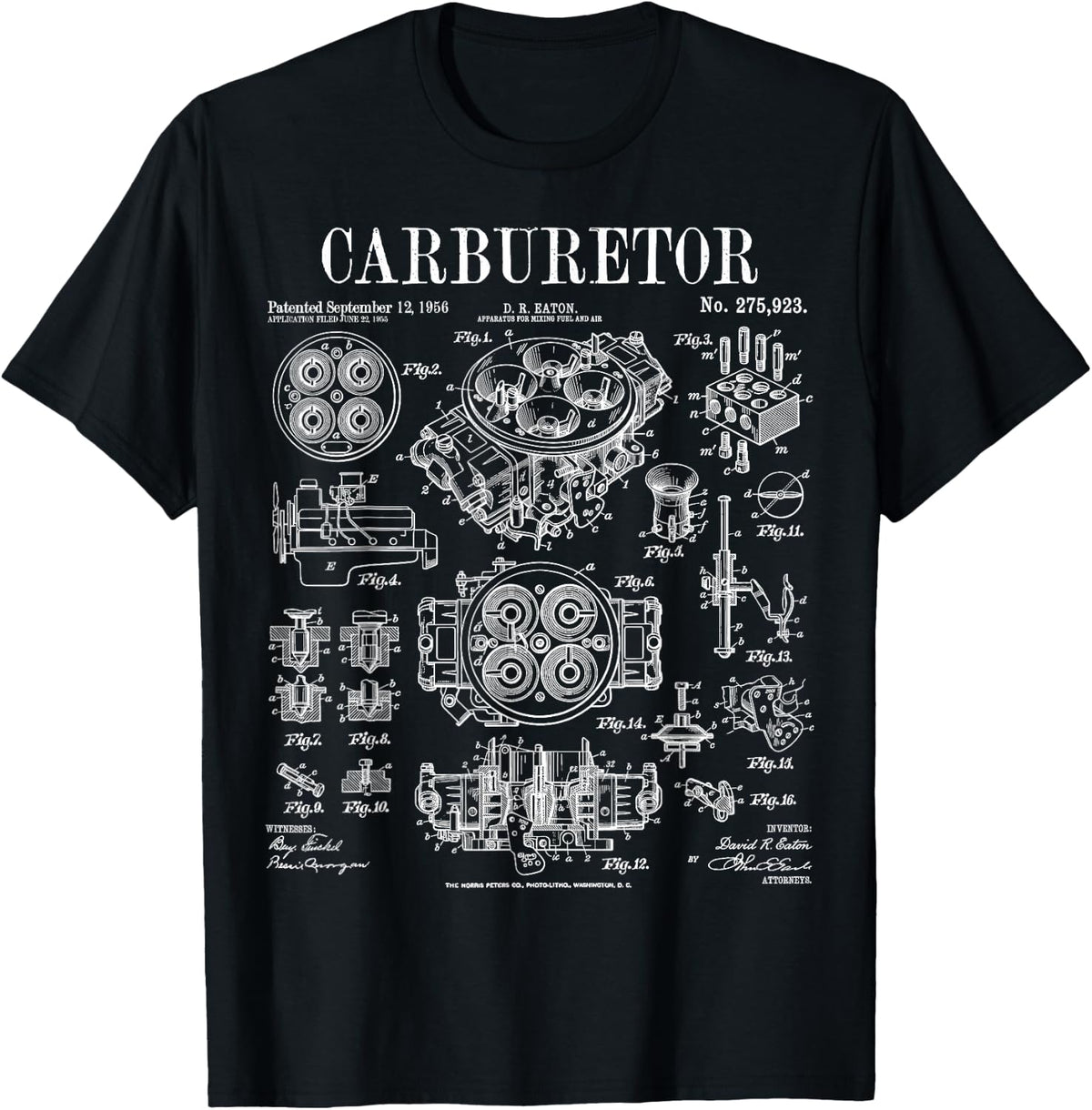 Car Automobile Engine Carburetor Vintage Patent Print T-Shirt - Black