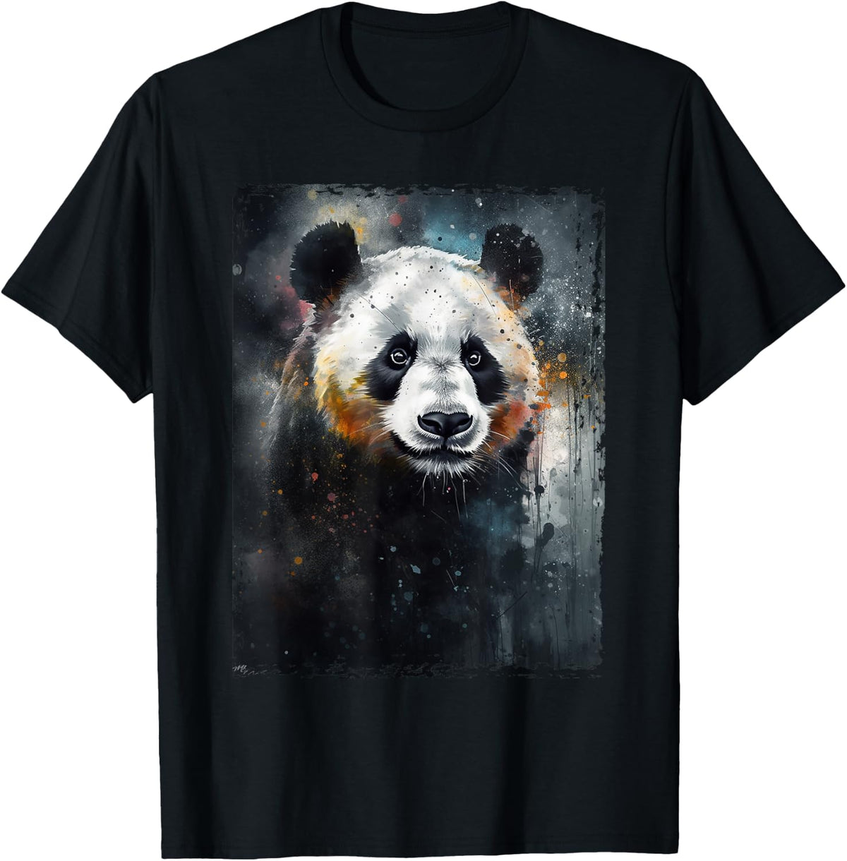 Colorful Beautiful Panda Watercolor Tees Panda Lovers Oil Painting Boys Kids Funny T-Shirt - Black