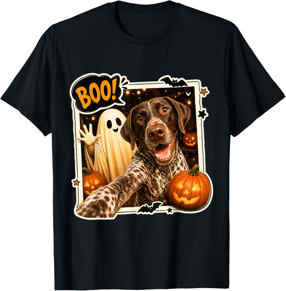 German Shorthaired Pointer Halloween Ghost Selfie Boo Dog T-Shirt - Black