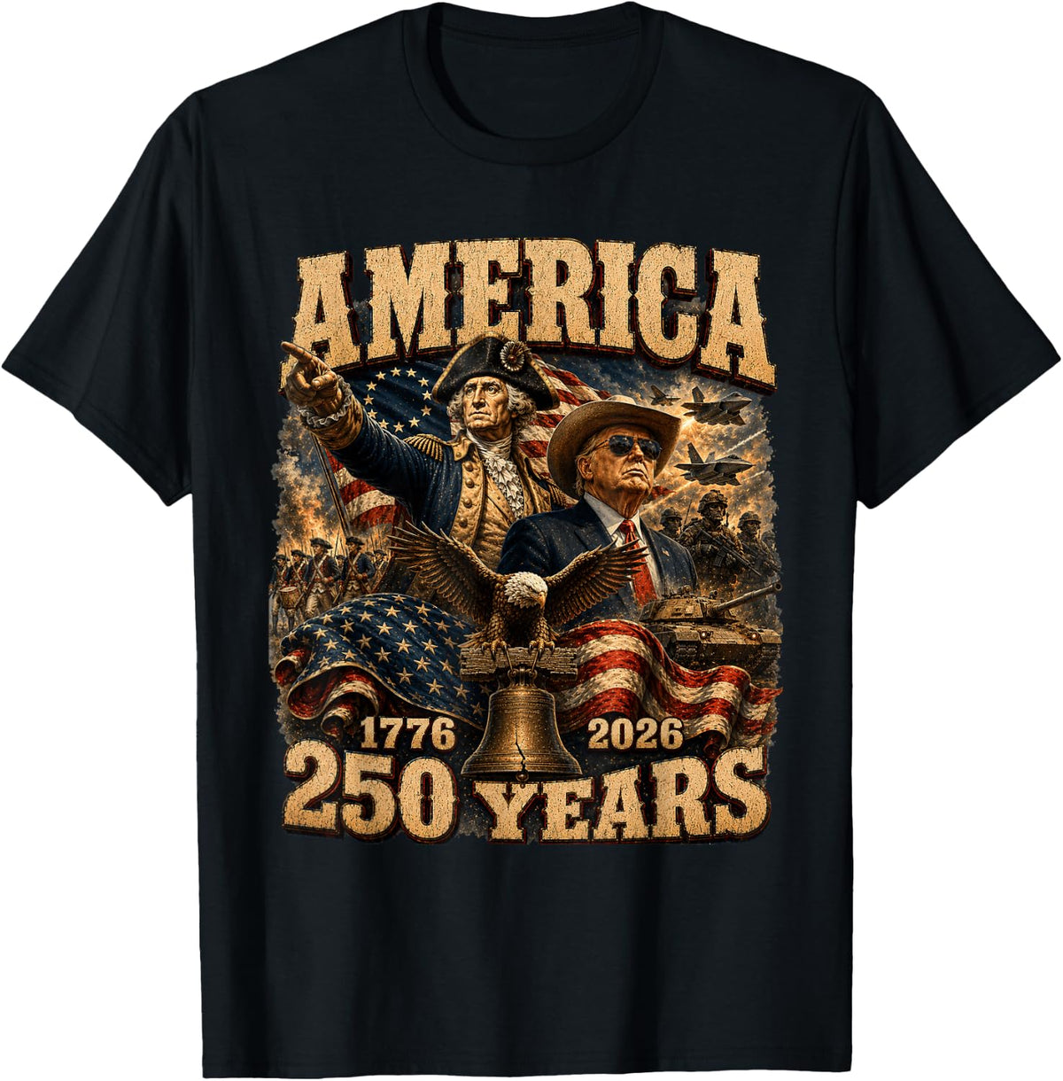 250 Years America Anniversary 250th Trump Washington T-Shirt - Black