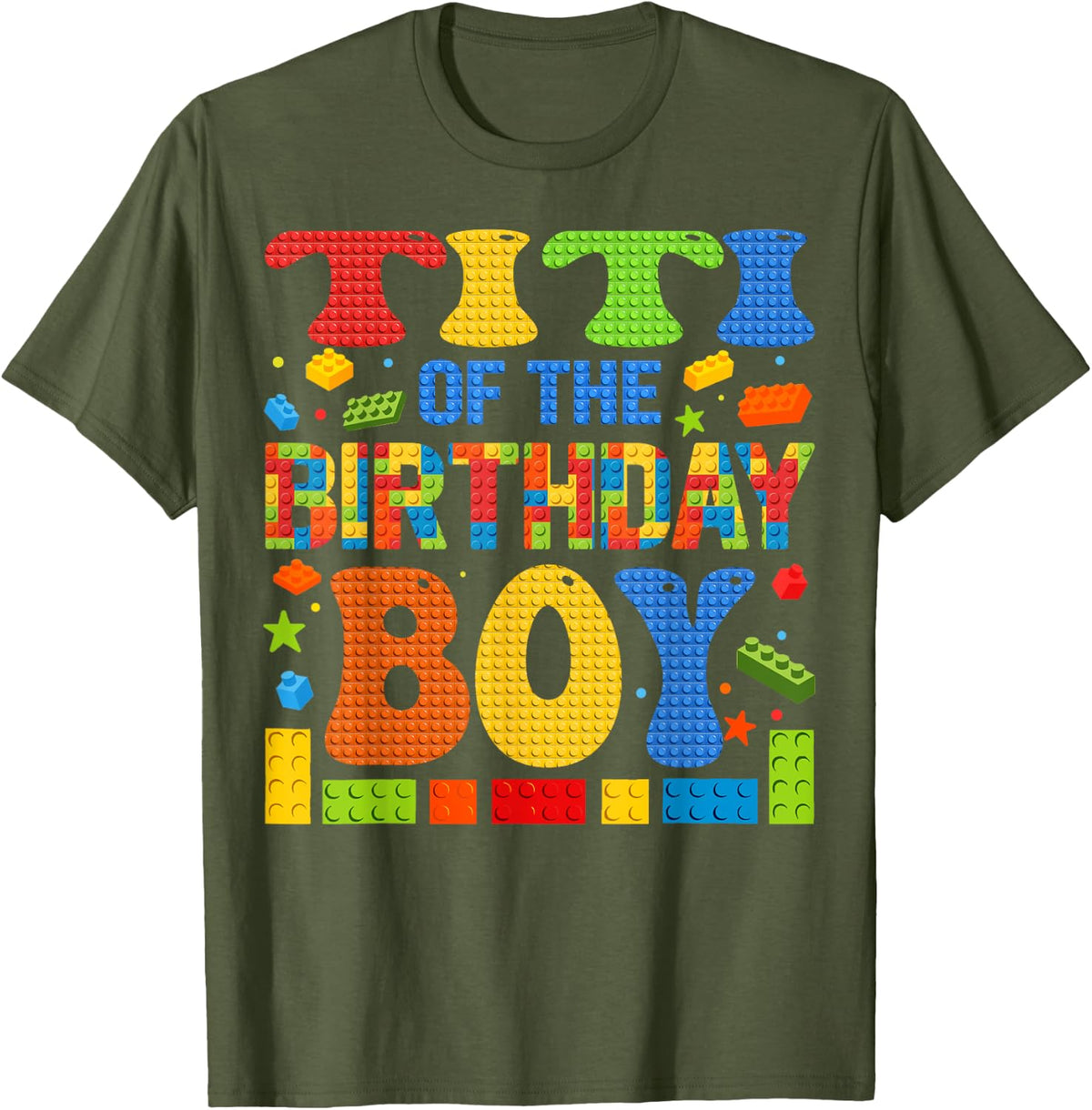 Titi Of The Birthday Boy Building Block Birthday Party T-Shirt - Olive Green
