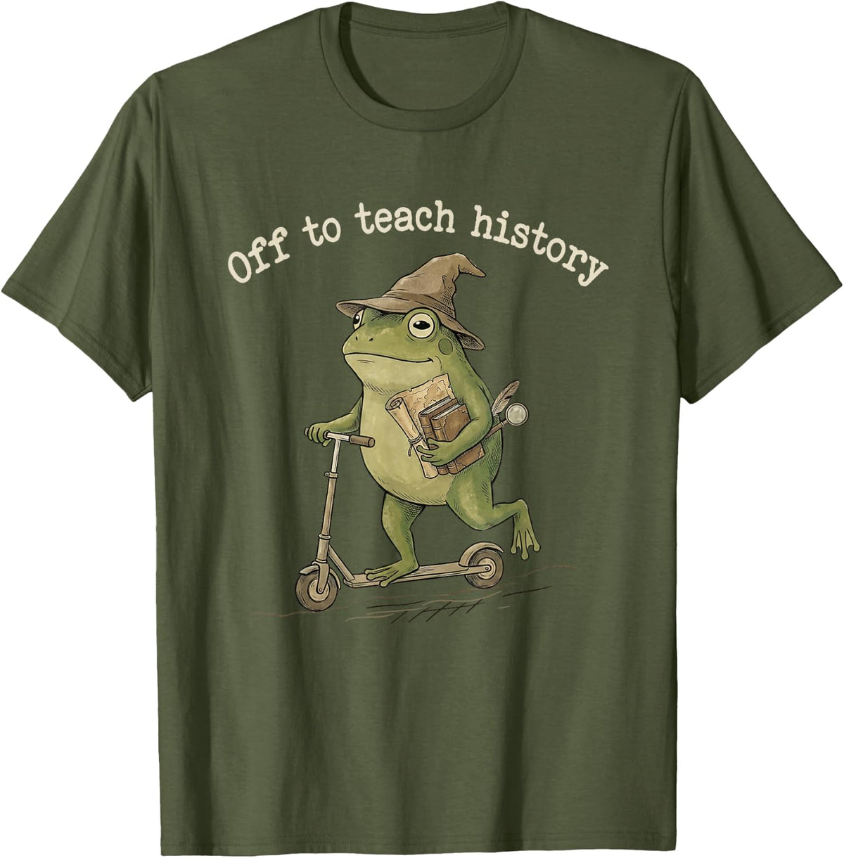 Off to Teach History Teacher Appreciation Frog Meme Teaching T-Shirt - Olive Green