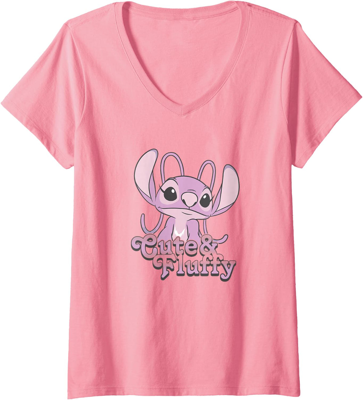 Women's Disney Lilo & Stitch Valentine's Day Angel Cute & Fluffy V-Neck T-Shirt - Pink