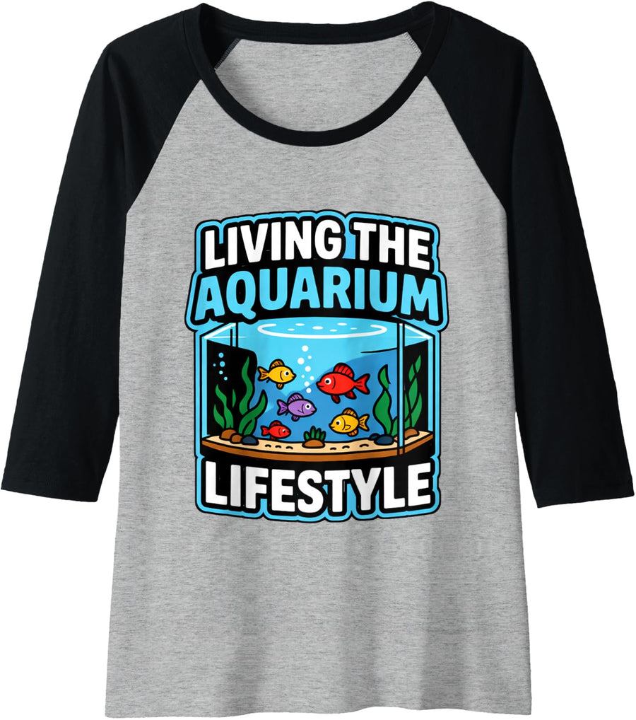 Living Aquarium Fish Lifestyle Aquarium Keepers Fish Tank Raglan Baseball Tee - Black\/Athletic Heather