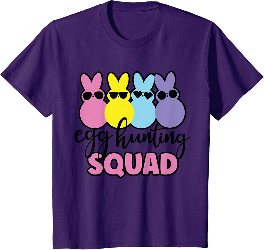 Egg Hunting Squad Crew Family Funny Happy Easter Bunny T-Shirt - Purple