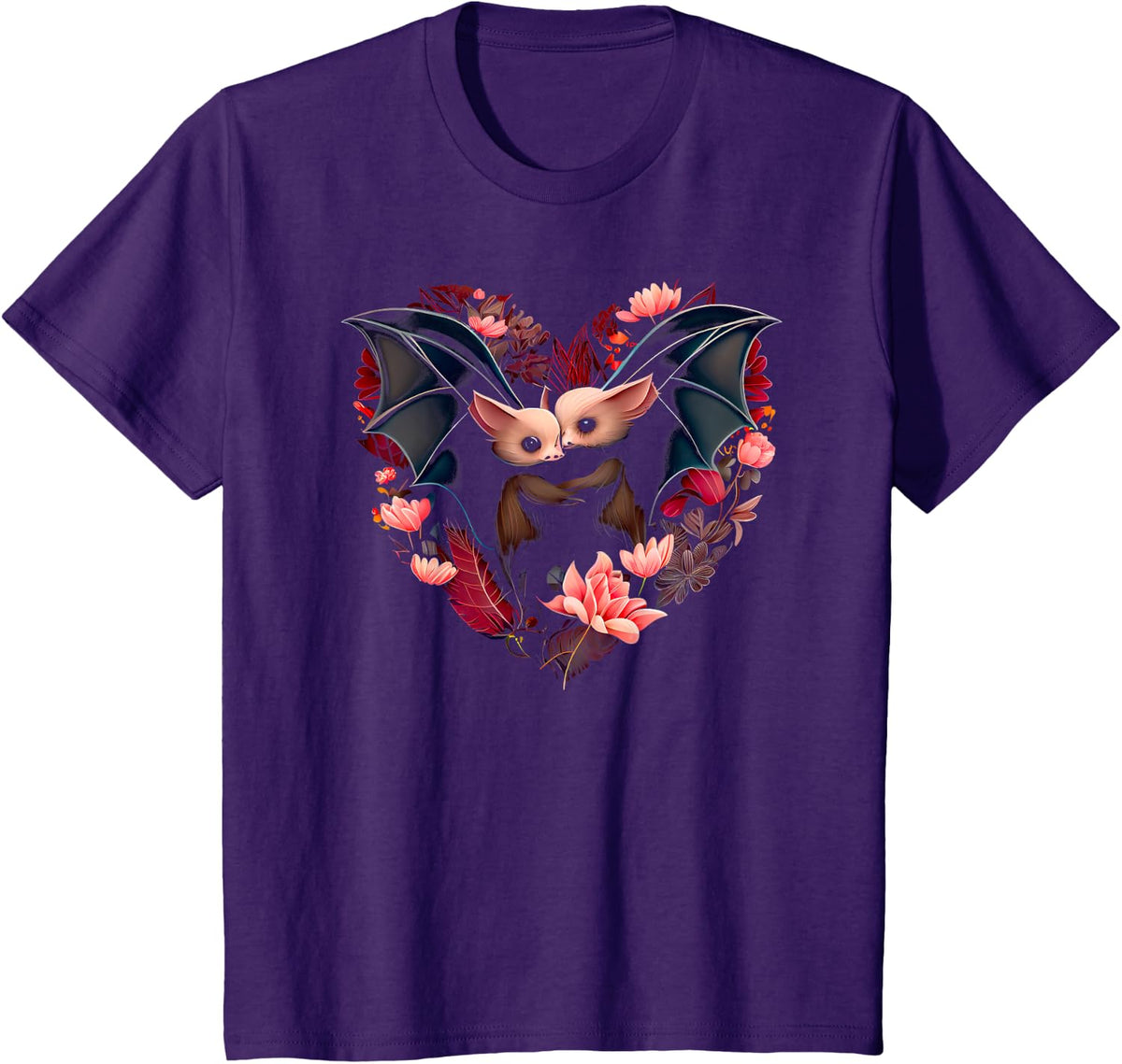 Heart-shaped Bat couple - Valentine's day T-Shirt - Purple
