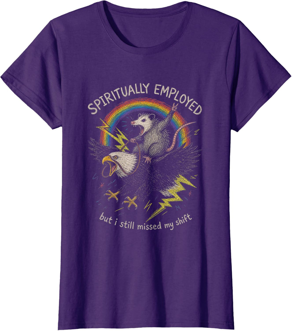 Opossum Spiritually Employed Sarcastic Animal Lover T-Shirt - Purple