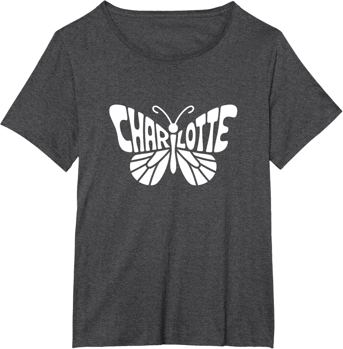 Charlotte Butterfly - Personalized Cute Name Word Art T-Shirt - Dark Heather Grey