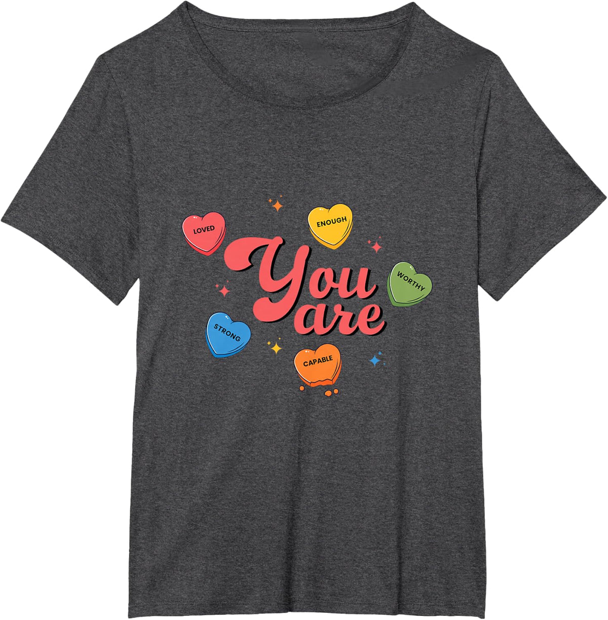 Retro Candy Heart Teacher Valentine's Day You Are Enough Men Women Girls Kids T-Shirt - Dark Heather Grey