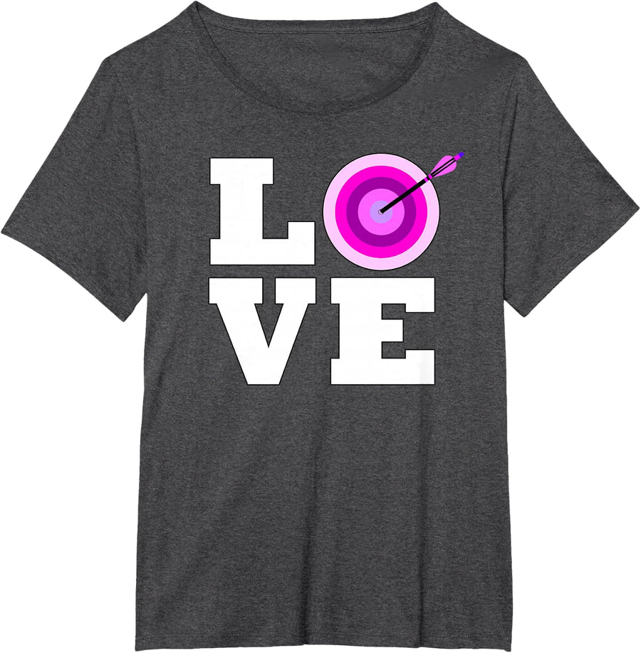 Archery LOVE Bow and Arrow Target Bullseye Pink T-Shirt - Dark Heather Grey