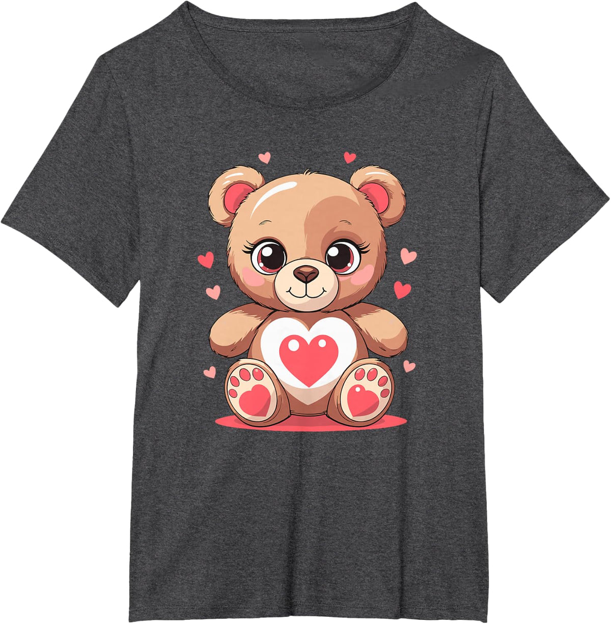Valentines Day Cute Teddy Bear with Heart Love T-Shirt - Dark Heather Grey