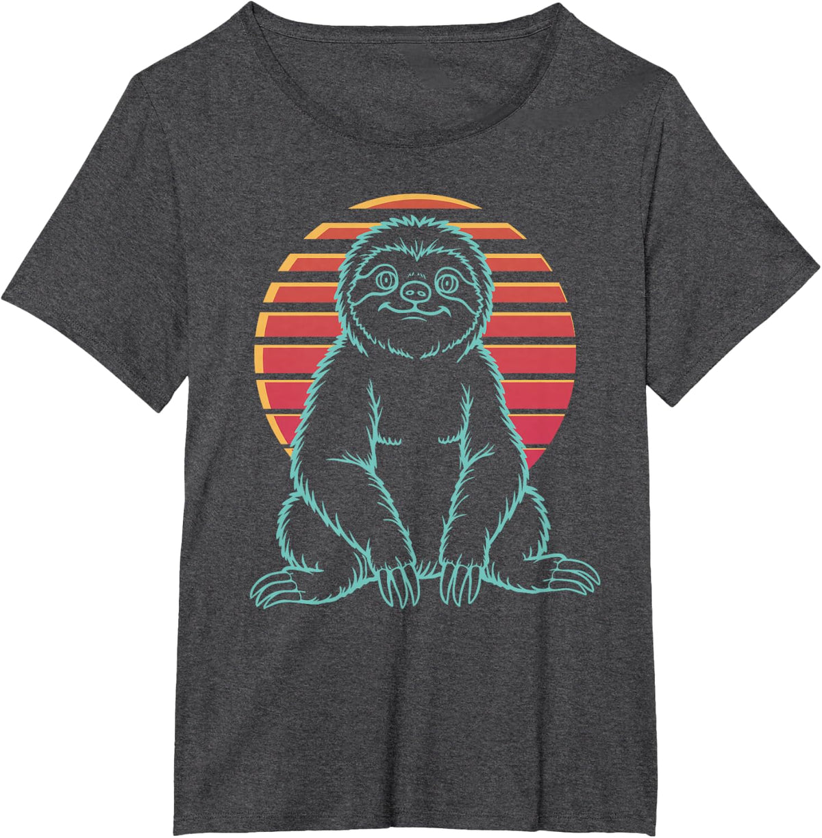 Sloth Lover Animal Retro Synthwave 80s T-Shirt - Dark Heather Grey