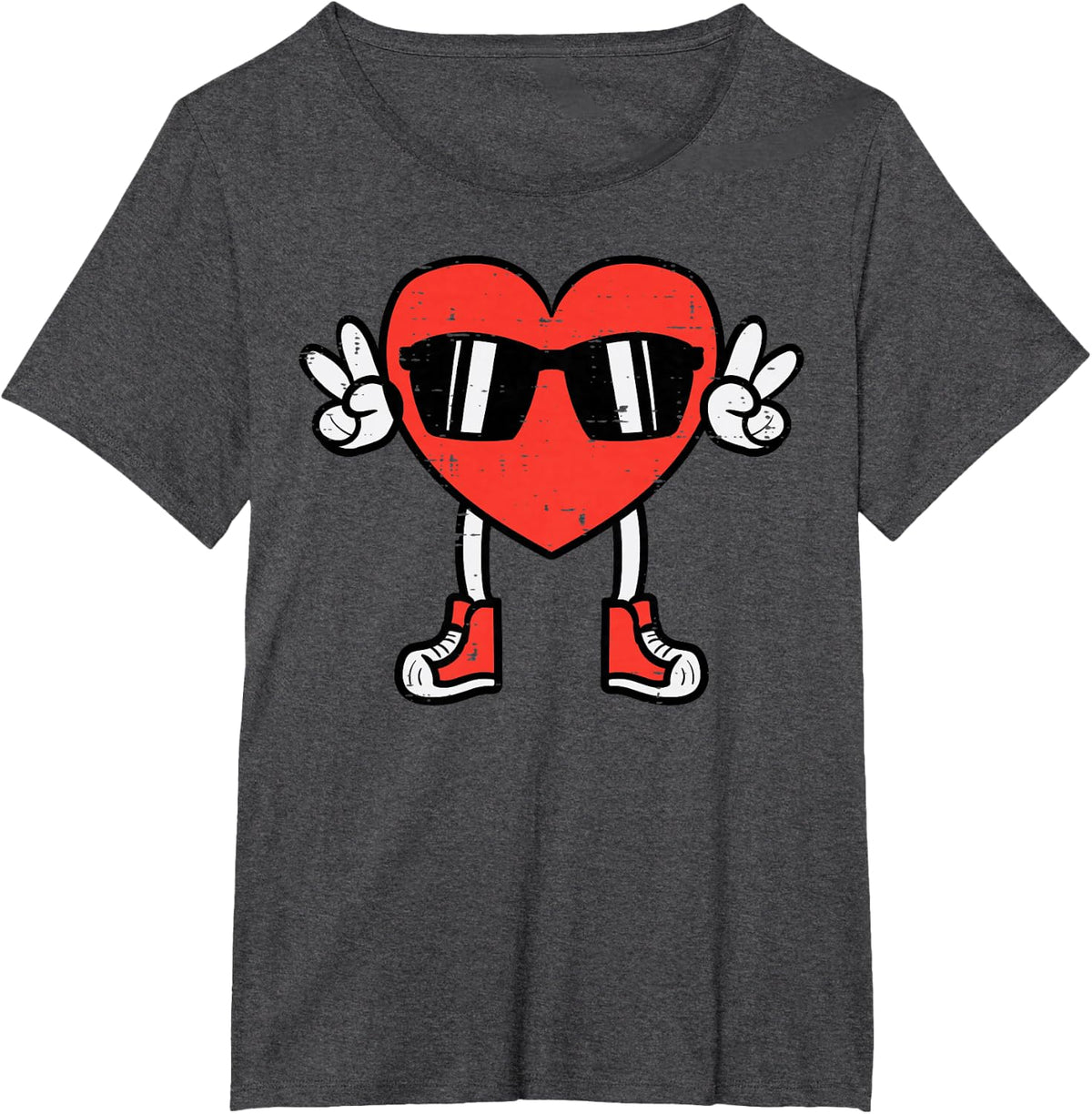 Valentines Day Heart Peace Groovy Boys Girls Kids Men Women T-Shirt - Dark Heather Grey