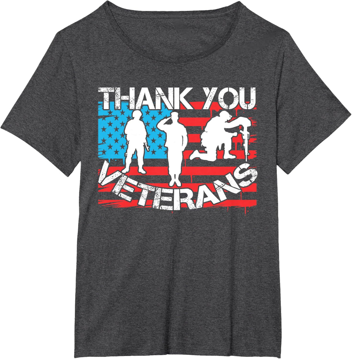 Thank You Veterans American Flag Patriotic T-Shirt - Dark Heather Grey