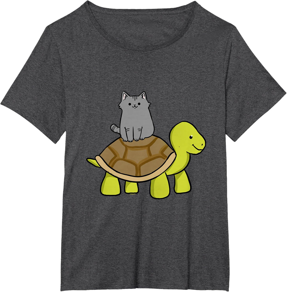 Cat Riding Turtle Cat Lover Gift T-Shirt - Dark Heather Grey