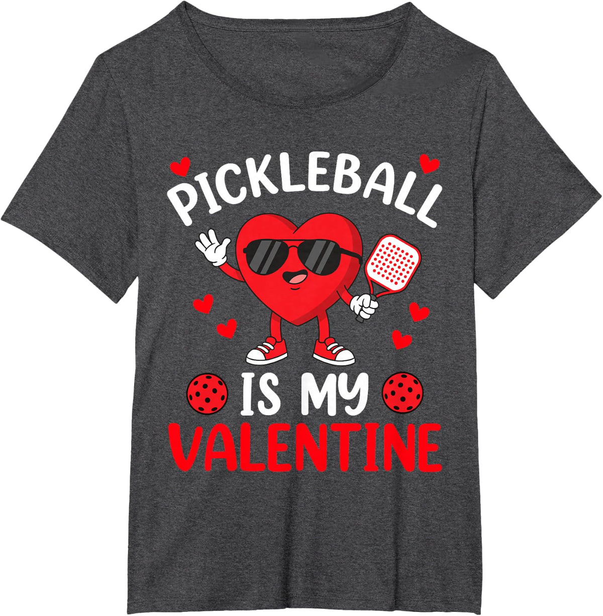 Women Pickleball Valentine Day Heart Love Girl Pickle Ball T-Shirt - Dark Heather Grey