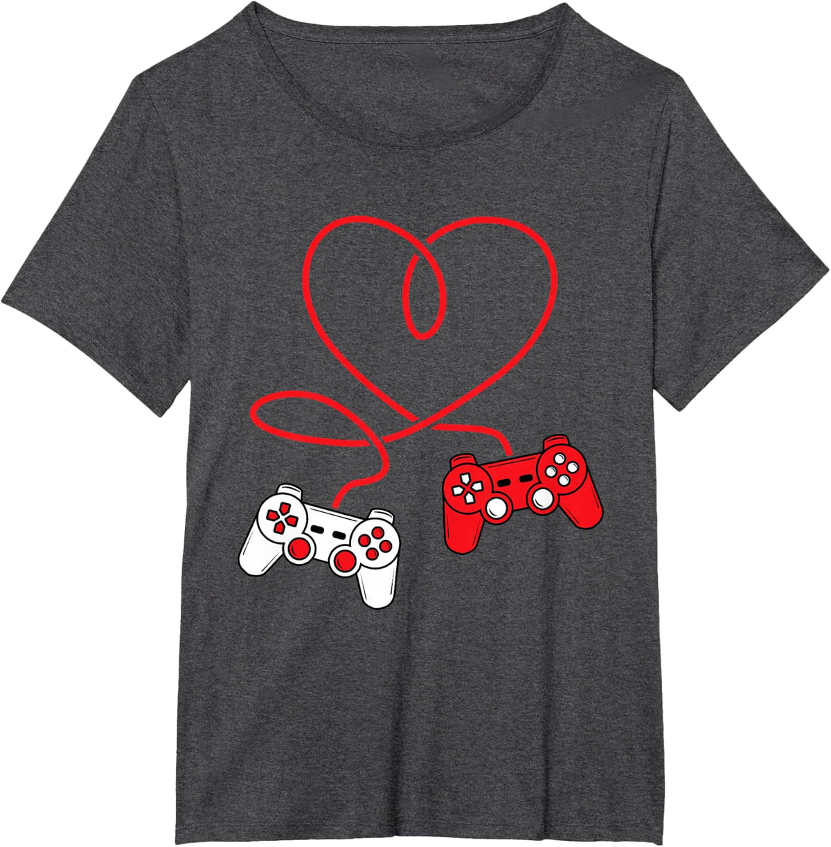 Video Game Controller Heart Funny Valentines Day Boy & Girl T-Shirt - Dark Heather Grey