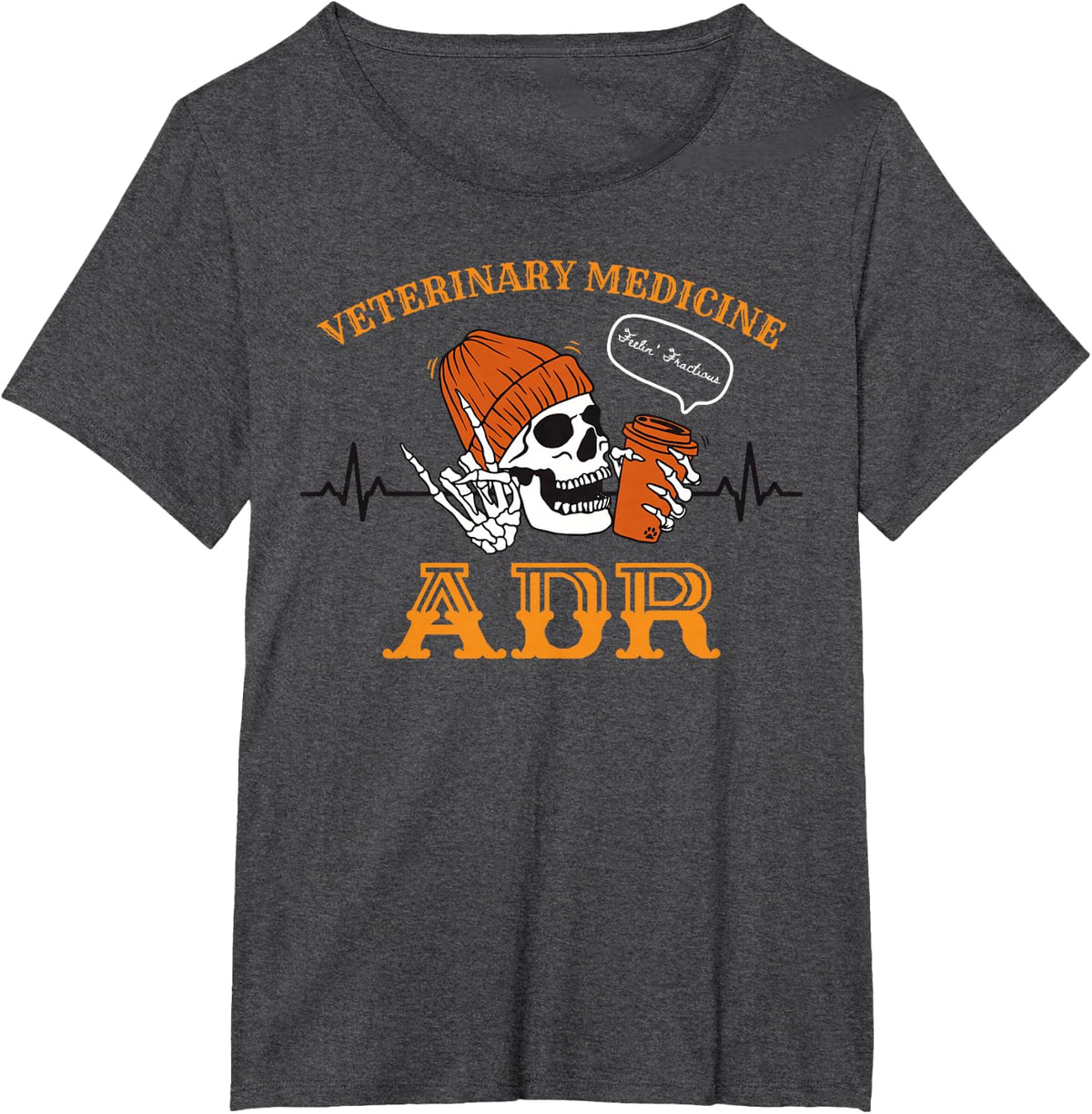 Medicine Veterinary ADR Skeleton Halloween Vet Tech Week T-Shirt - Dark Heather Grey