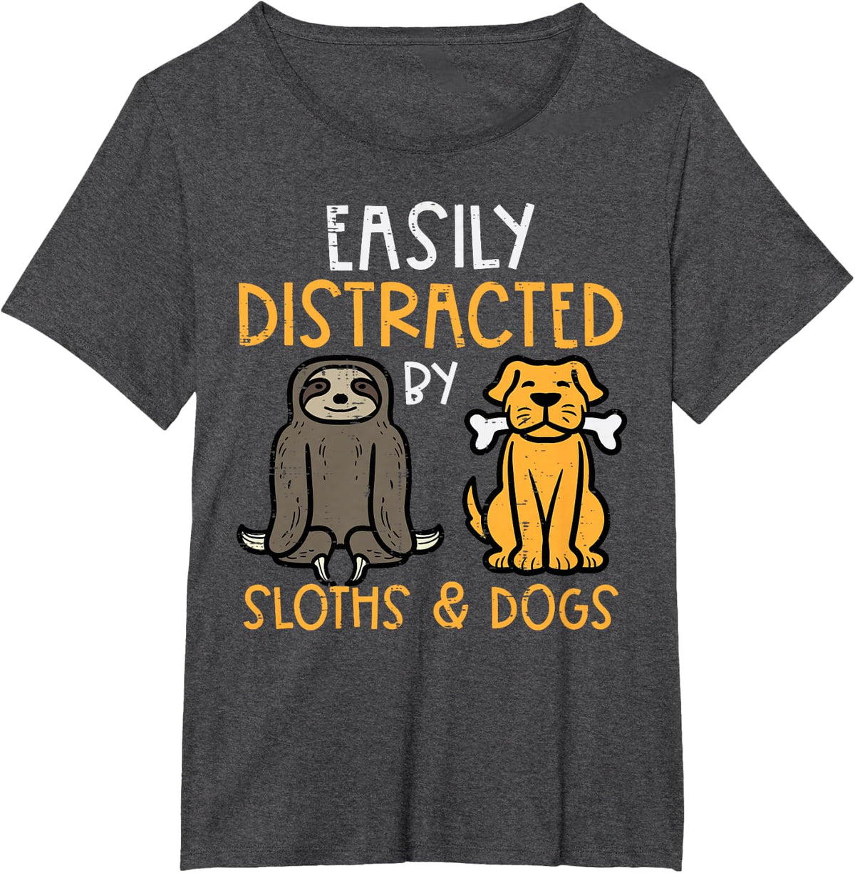 Easily Distracted By Sloths Dogs Animal Lover Men Women Kids T-Shirt - Dark Heather Grey
