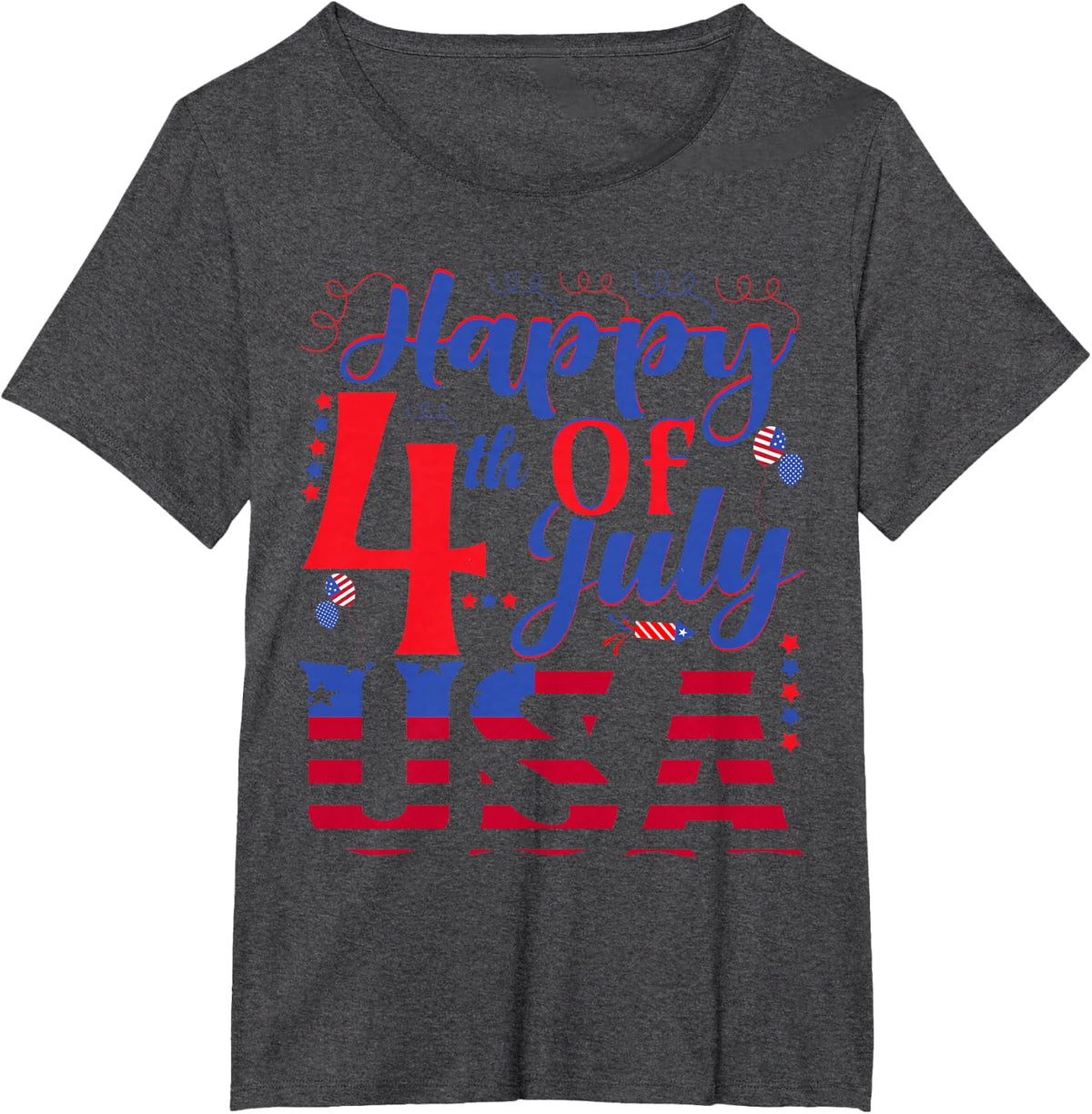 Happy 4th Of July USA T-Shirt - Dark Heather Grey