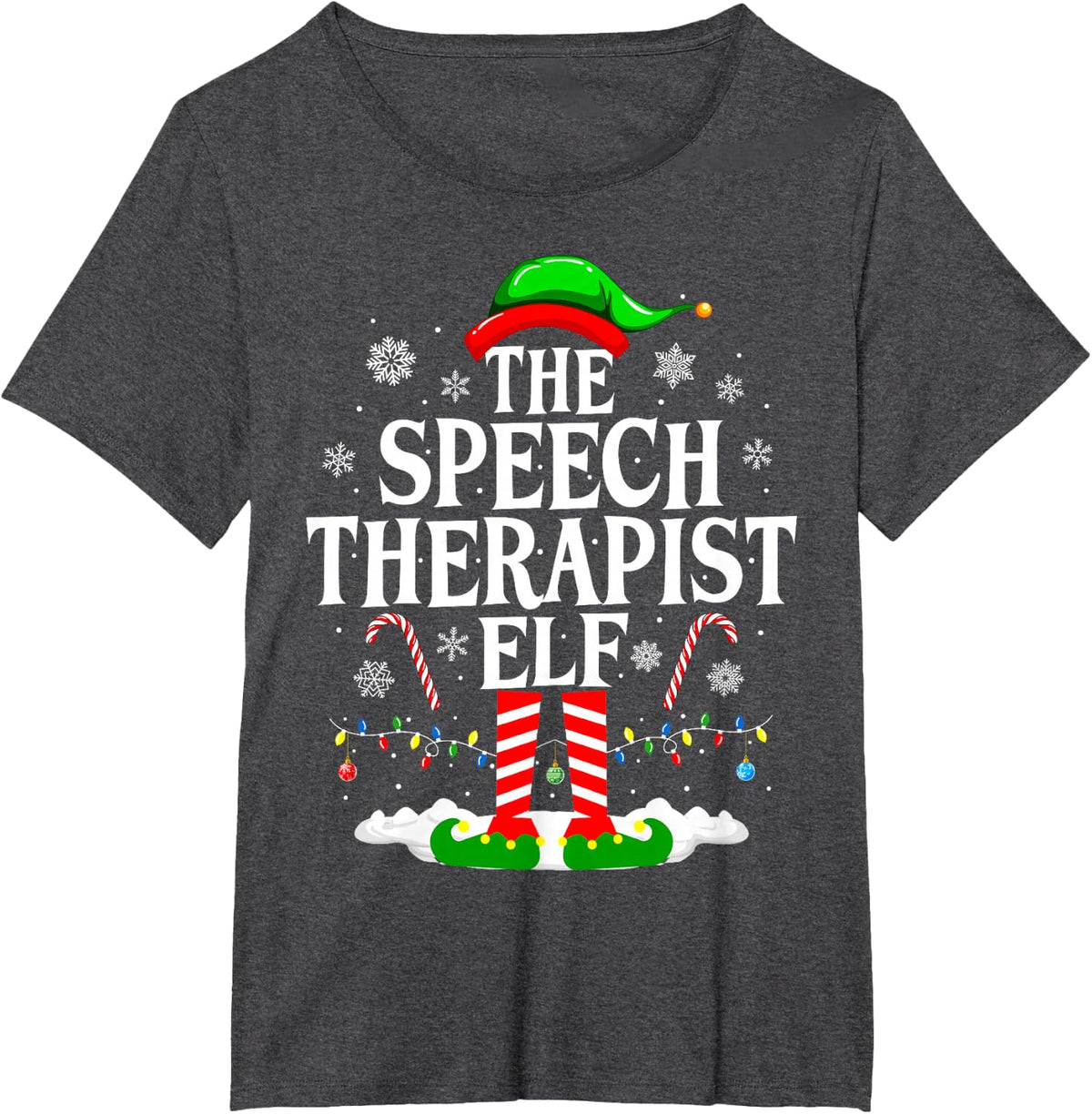 The Speech Therapist Elf Xmas Christmas Speech Therapy SLP T-Shirt - Dark Heather Grey