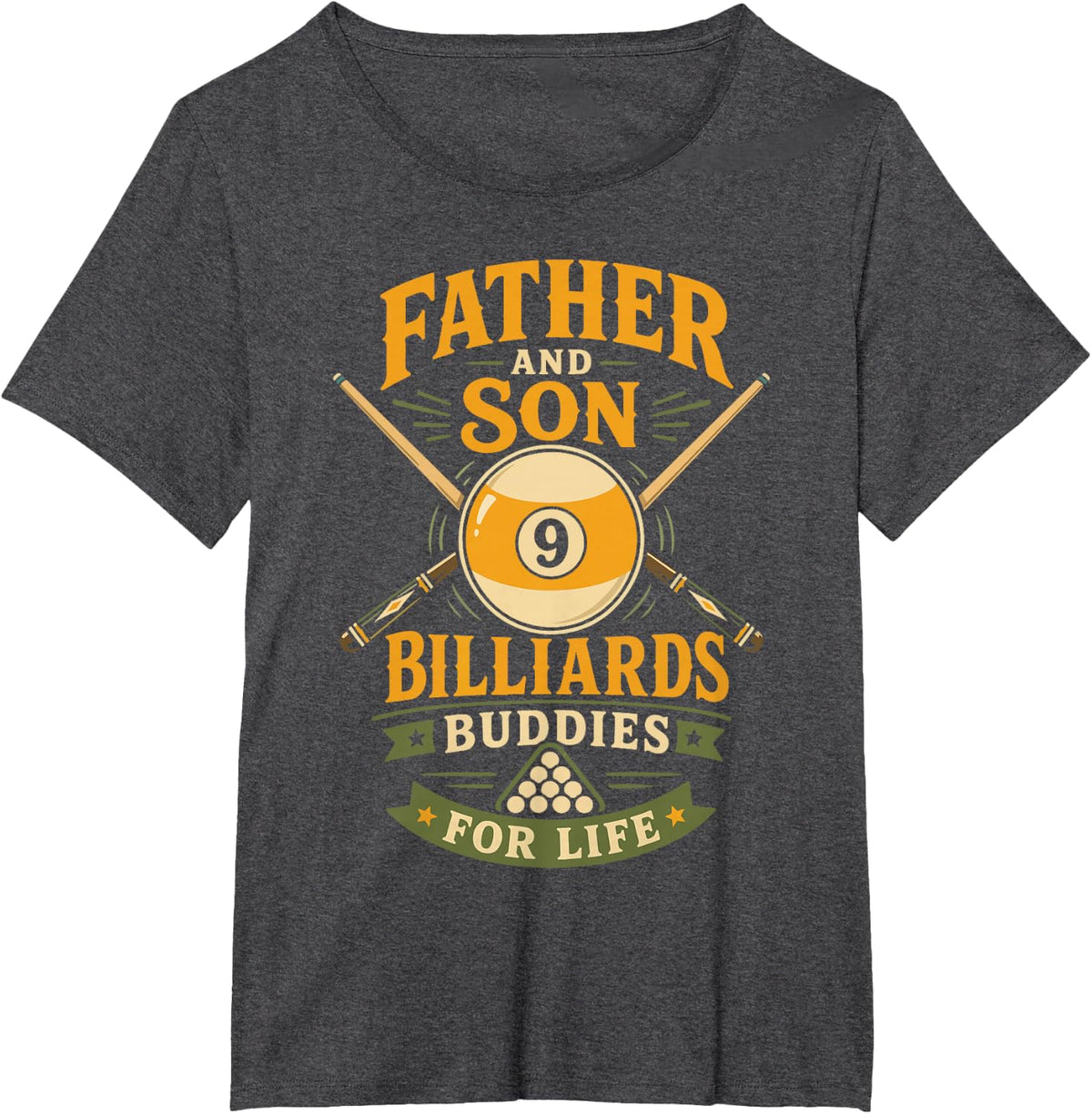 Billiards Pool Player Ball Dad Son Father and Son Billiards T-Shirt - Dark Heather Grey
