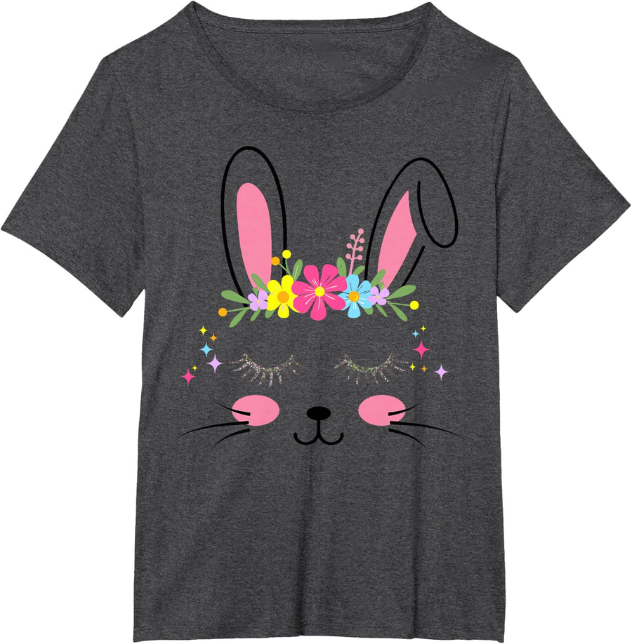 Cute bunny face flowers for easter girls women T-Shirt - Dark Heather Grey