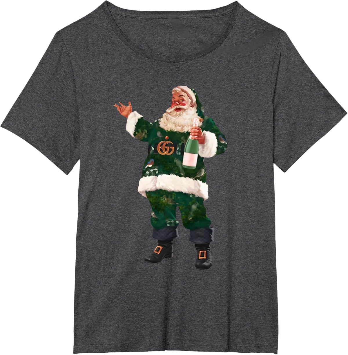 Retro Santa Claus Champagne Christmas Drinking Party Xmas T-Shirt - Dark Heather Grey