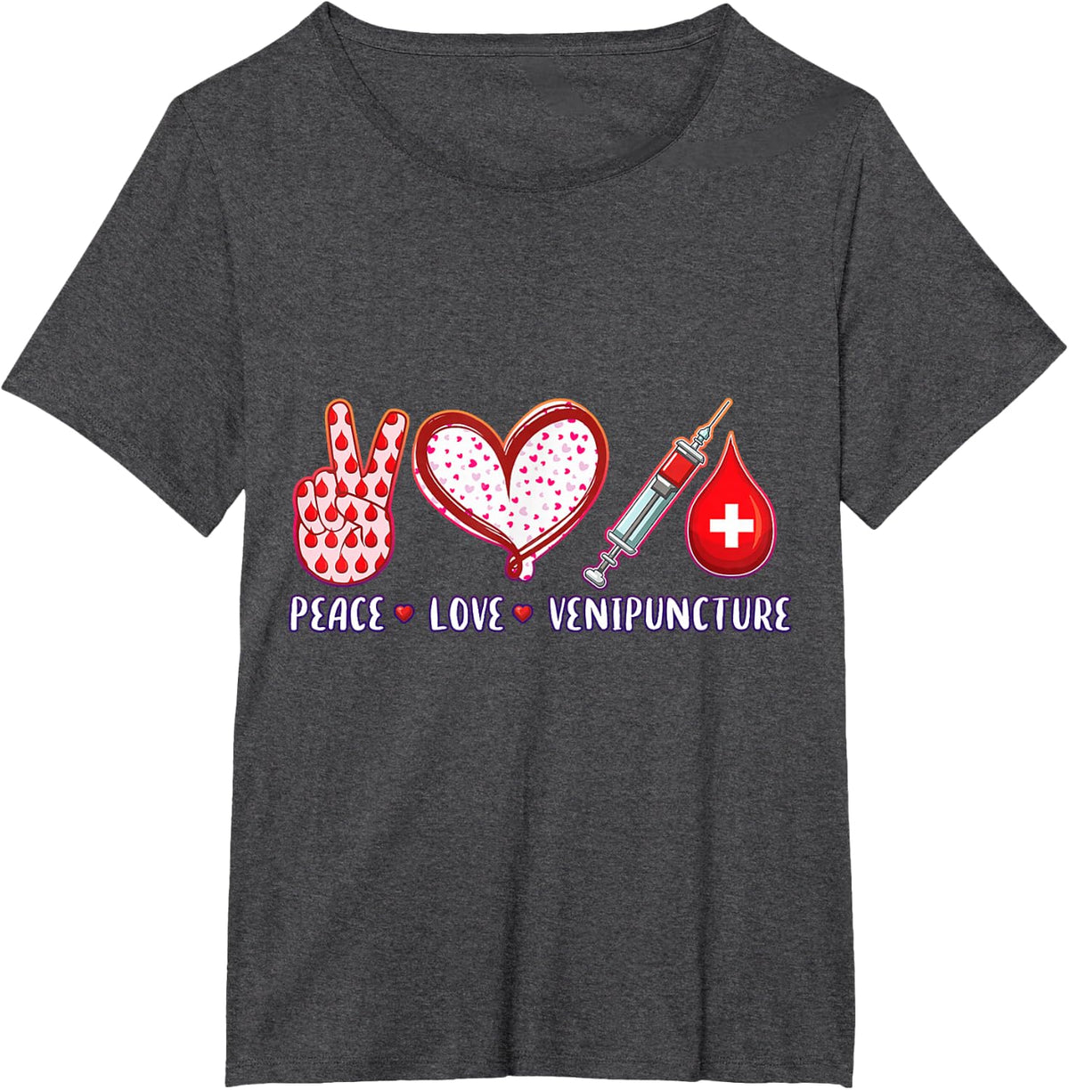 Peace Love Venipuncture Gifts for Men Women Phlebotomist T-Shirt Small - Dark Heather Grey