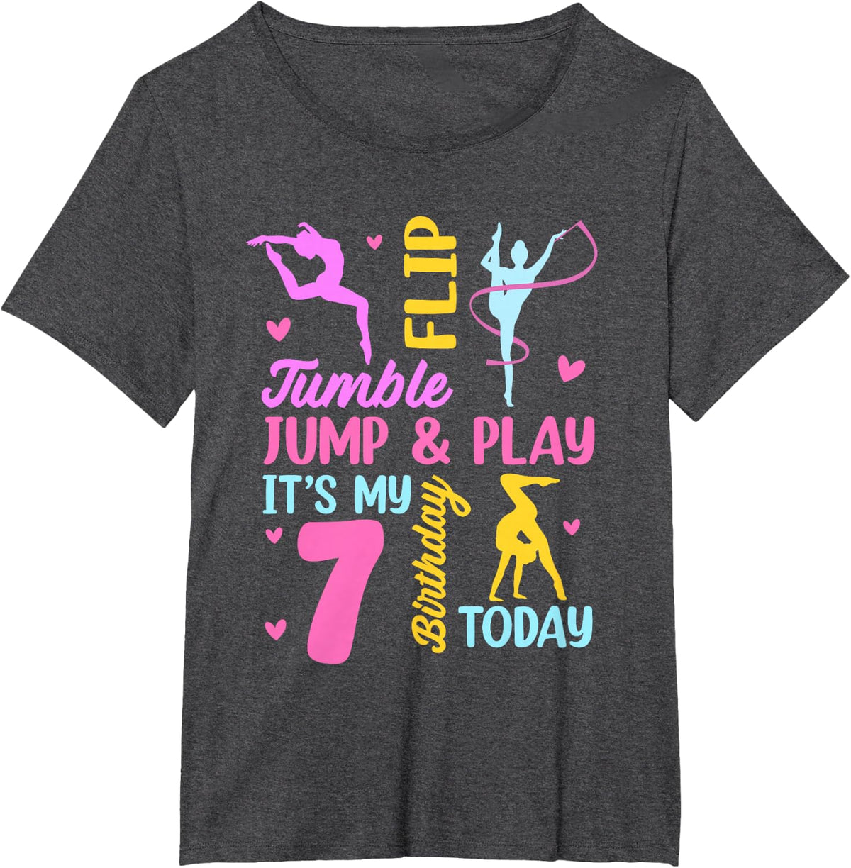 7 Year Old Bday Girl Gymnast 7th Gymnastics Birthday T-Shirt - Dark Heather Grey