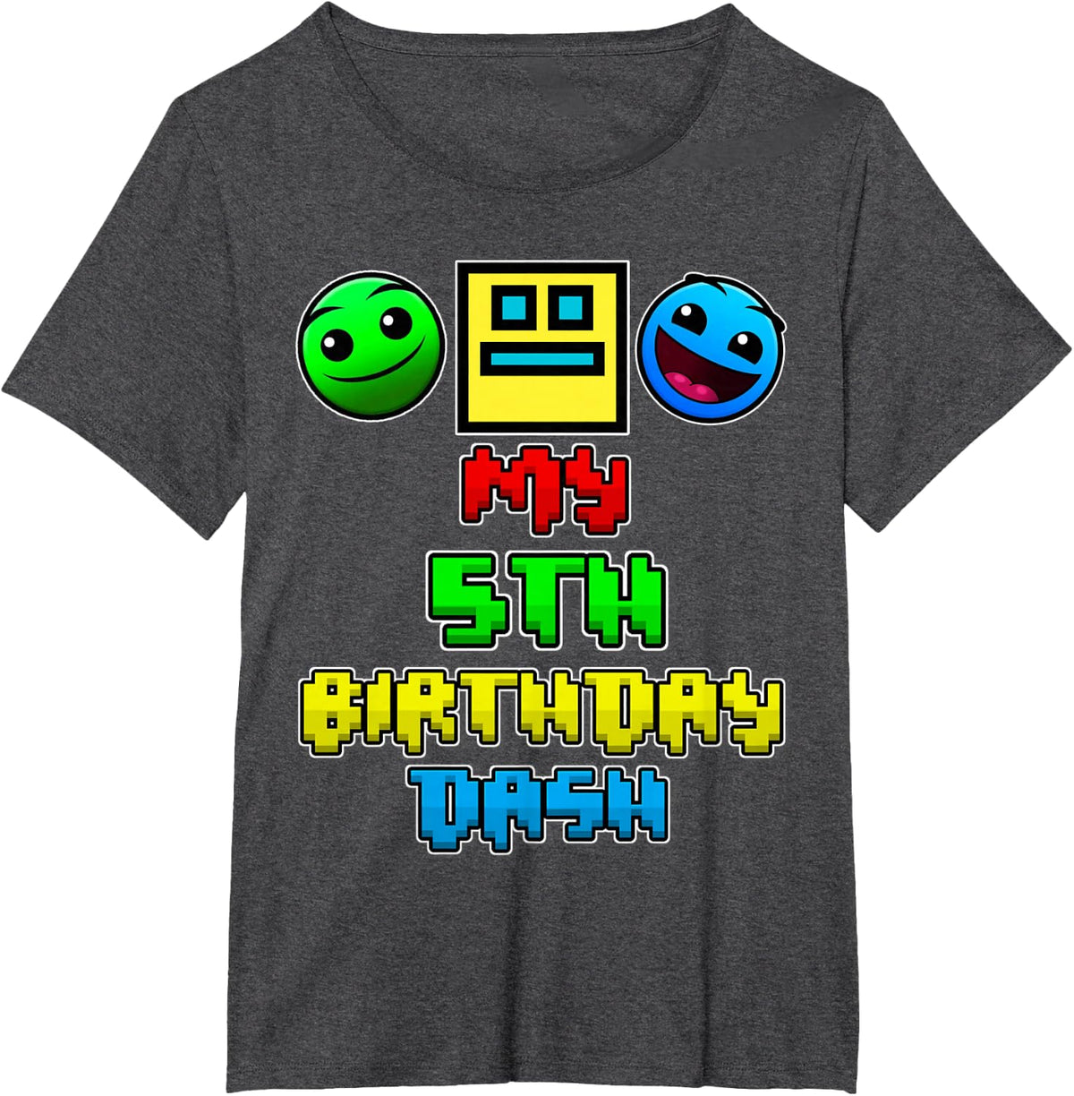 My 5th Birthday Dash Video Game Theme Kids 5 Party Geometry T-Shirt - Dark Heather Grey