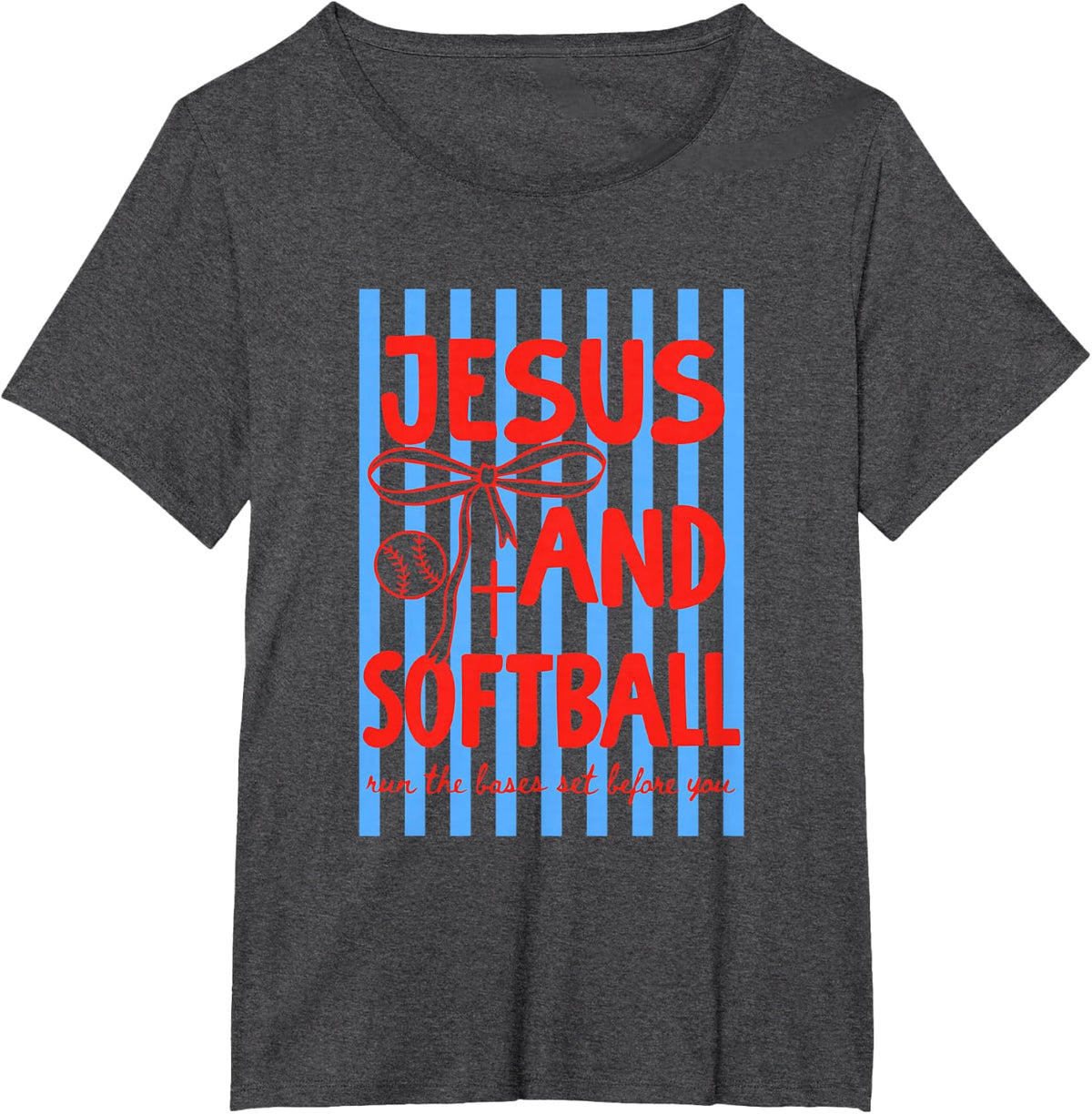 Jesus and Softball Run The Bases Set Before You T-Shirt - Dark Heather Grey
