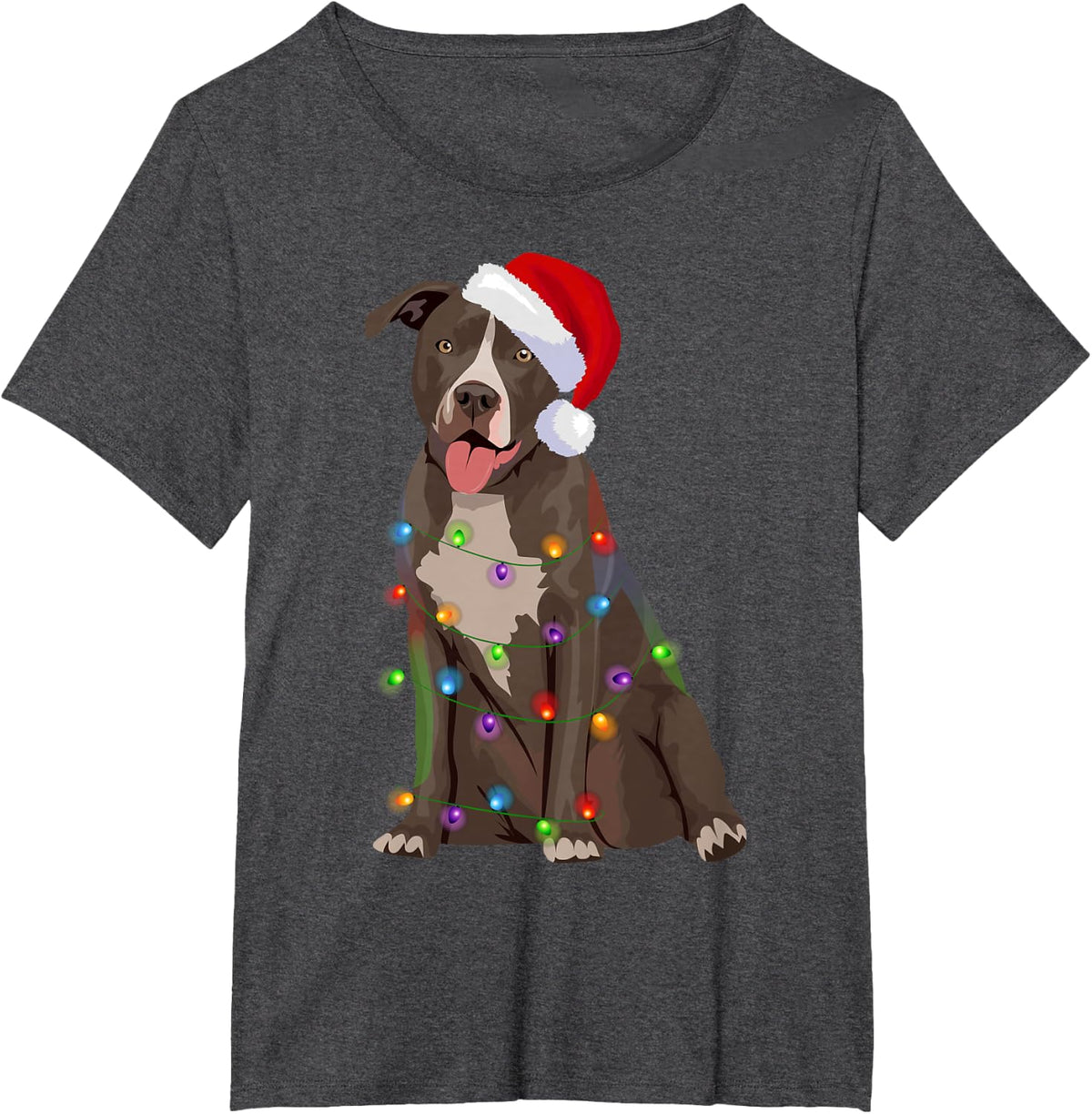 Pittie Pitbull Christmas Lights Xmas Dog Lover T-Shirt for Men Women Kids - Dark Heather Grey