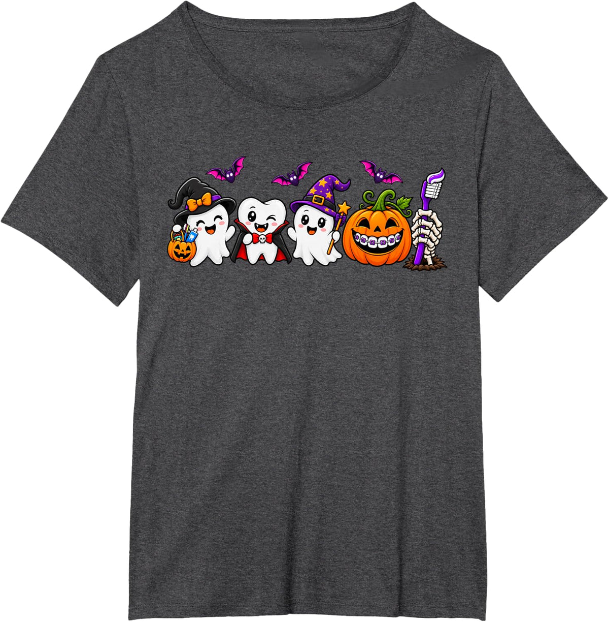 Halloween Dentist Ghost Pumpkin Witch T-Shirt - Dark Heather Grey