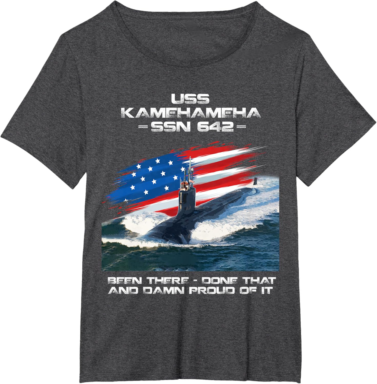 USS Kamehameha SSN-642 American Flag Submarine Veteran Xmas T-Shirt for Women Men - Dark Heather Grey