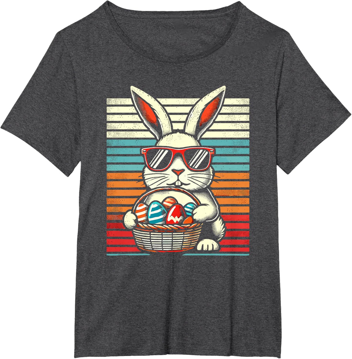 Retro Easter Bunny Men Women Kids Boys Girls Funny Easter T-Shirt - Dark Heather Grey
