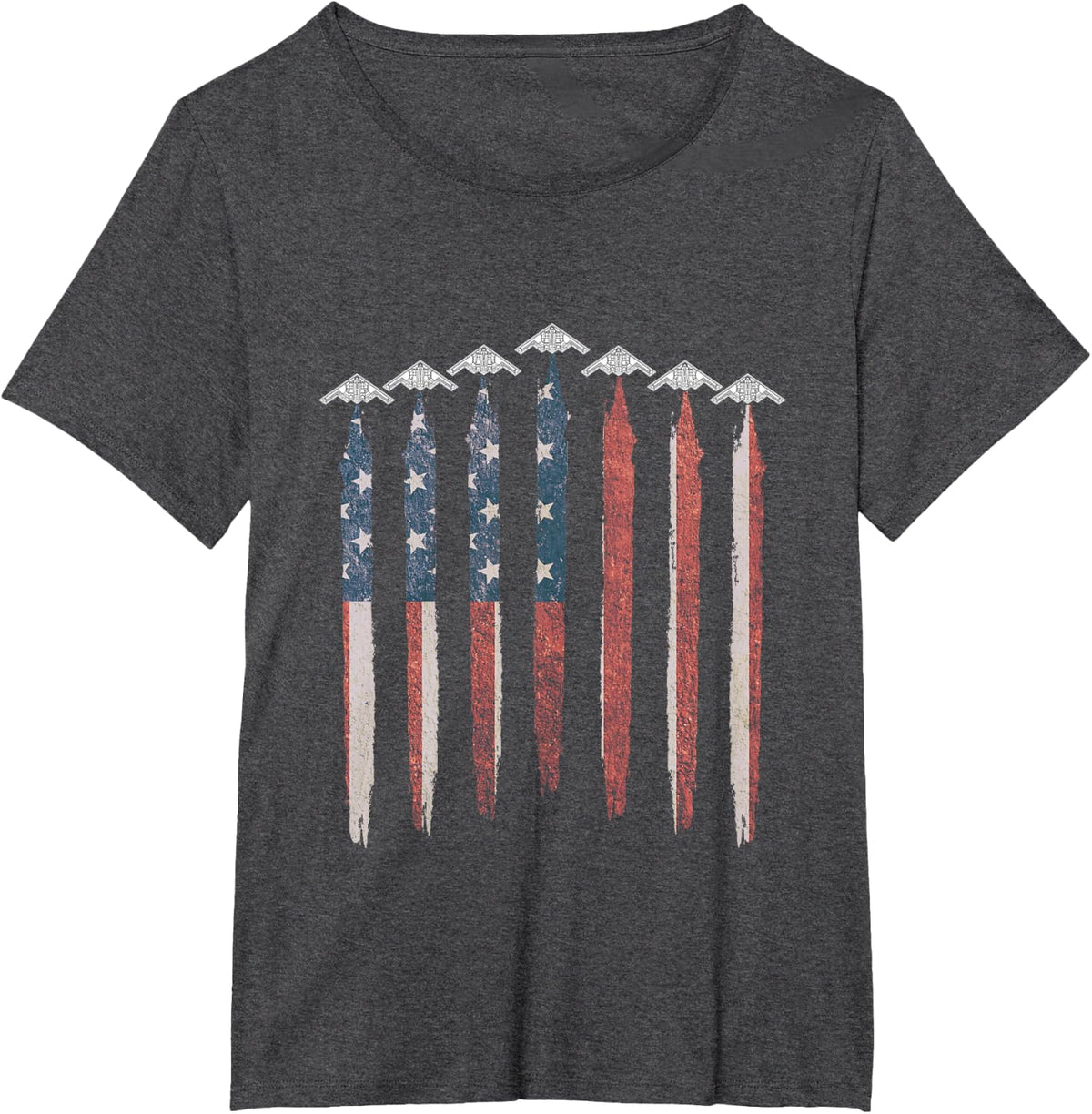B2 Stealth Bomber Airplane USA Flag B2 4th of July T-Shirt - Dark Heather Grey