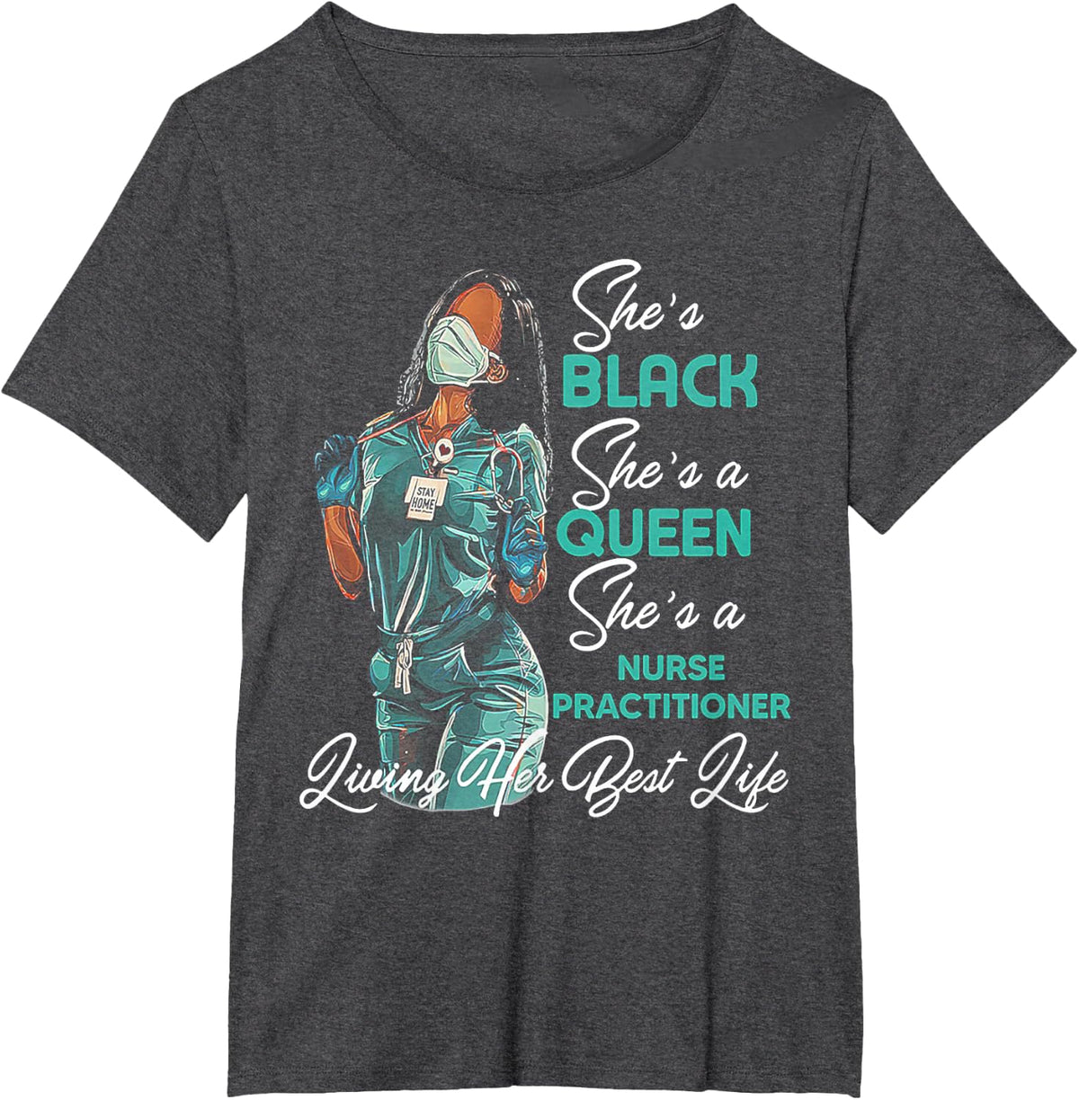 She's Black She's a Queen She's Nurse Practitioner NP T-Shirt - Dark Heather Grey