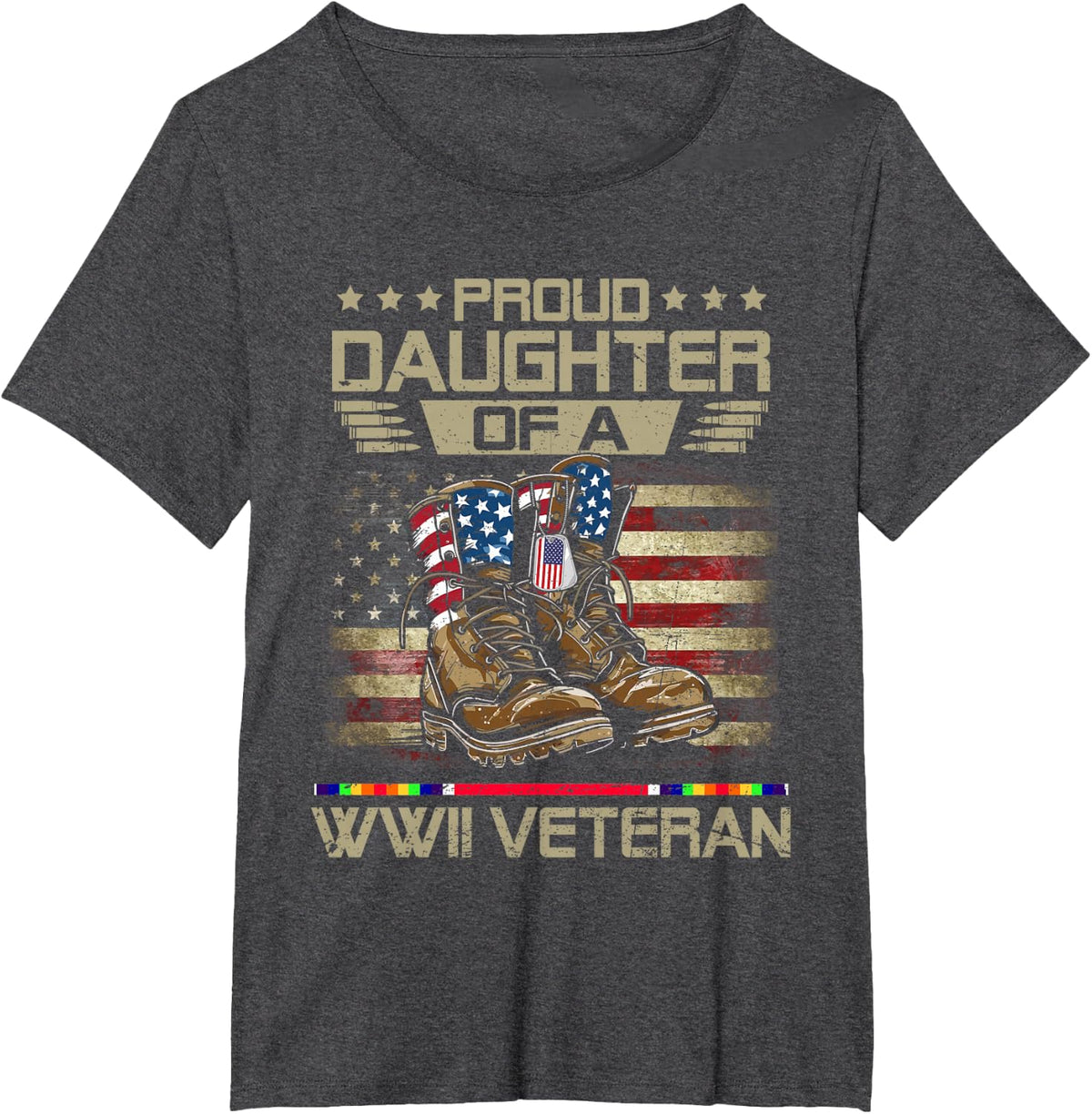Proud Daughter Of World War 2 WWII Veteran Family Matching T-Shirt - Dark Heather Grey