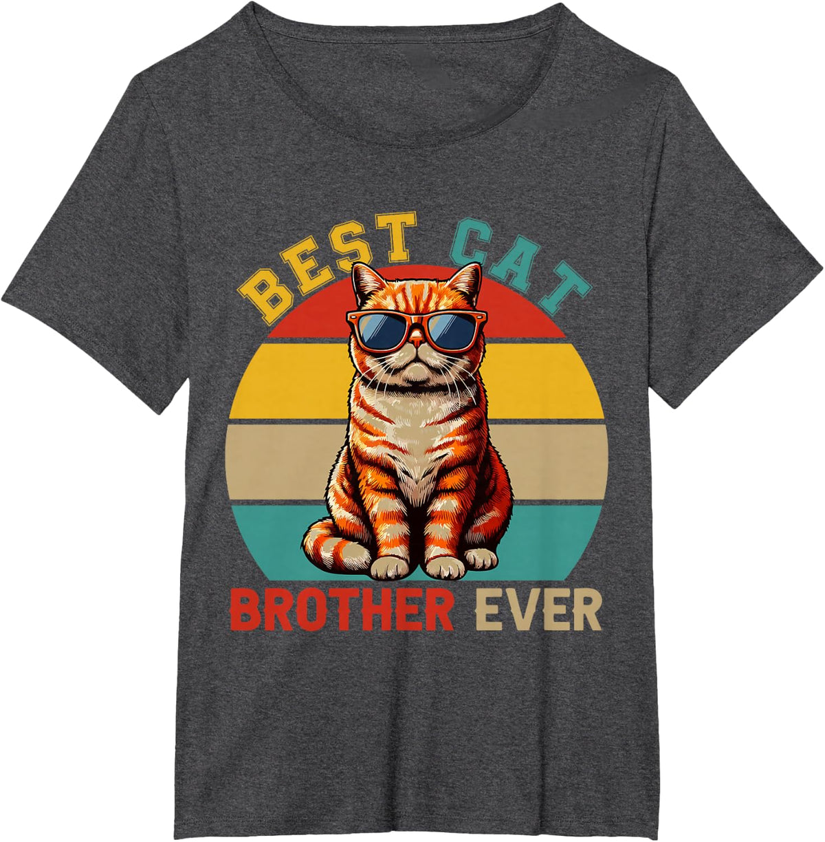 Vintage Retro Best Cat Brother Ever Cute Cat Sunglasses T-Shirt - Dark Heather Grey