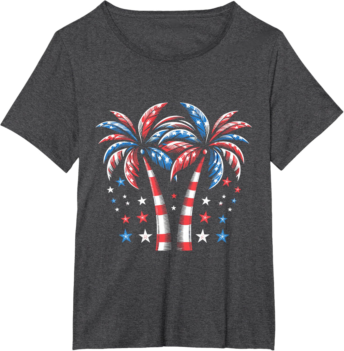 Patriotic American Palm Trees USA Flag Summer 4th of July T-Shirt - Dark Heather Grey