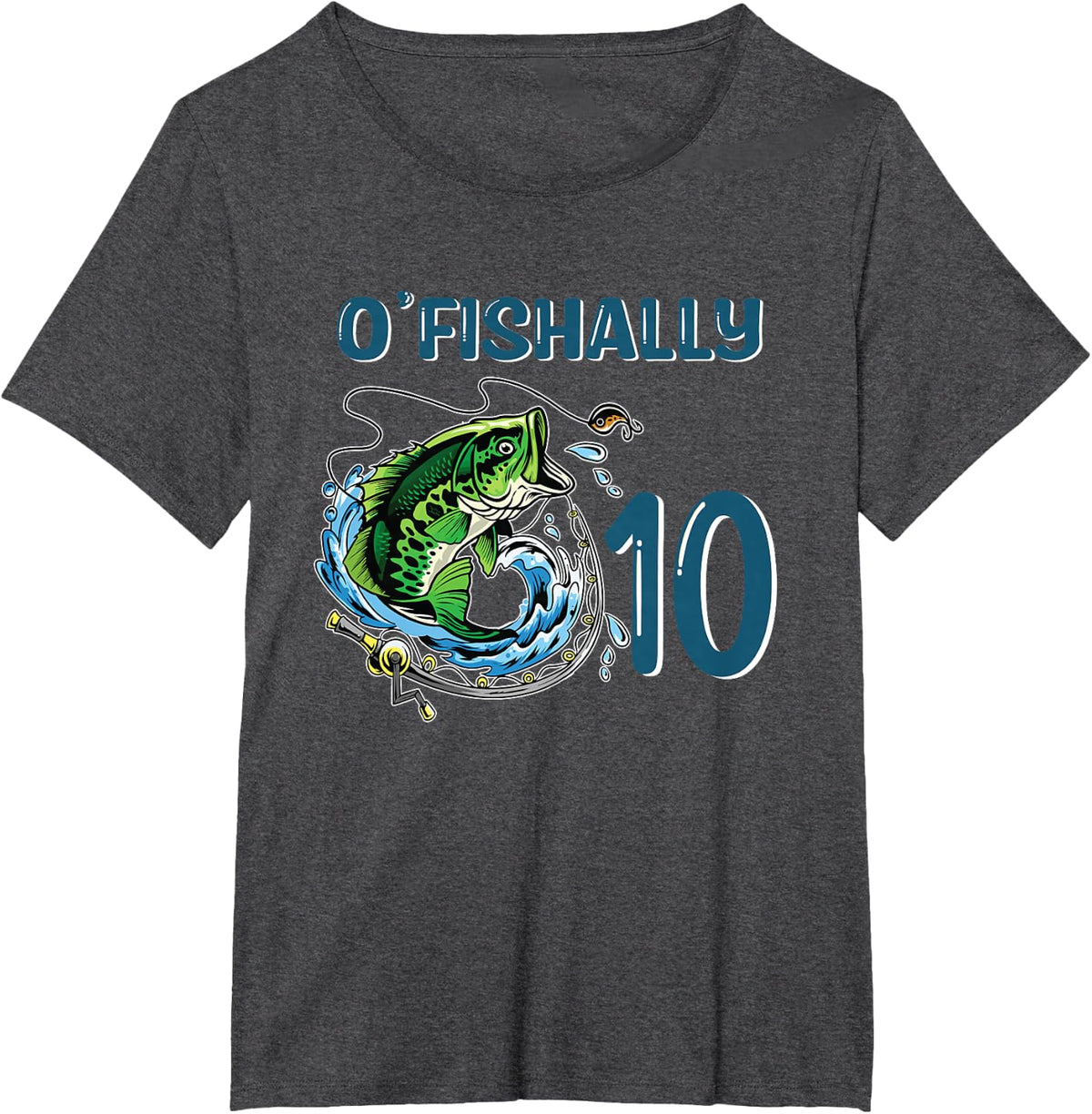 O-Fishally 10 Years Old Fisherman 10th Birthday Fishing T-Shirt - Dark Heather Grey