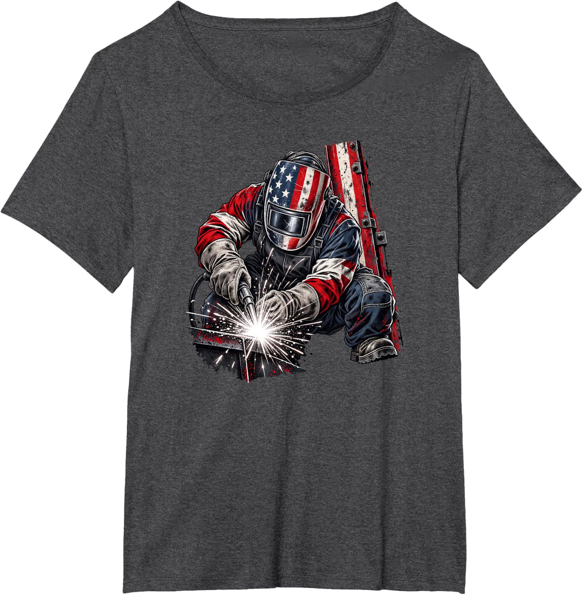 Welder American Flag USA Patriotic Welder Welding Pride T-Shirt - Dark Heather Grey