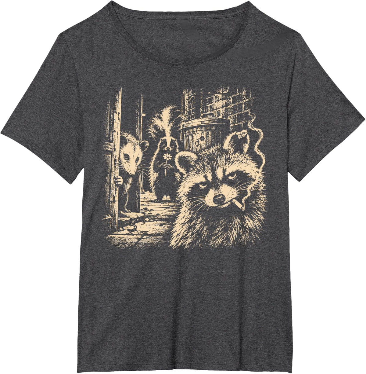 Night Trash Panda Crew Raccoon Opossum Skunk Meme Halloween T-Shirt - Dark Heather Grey