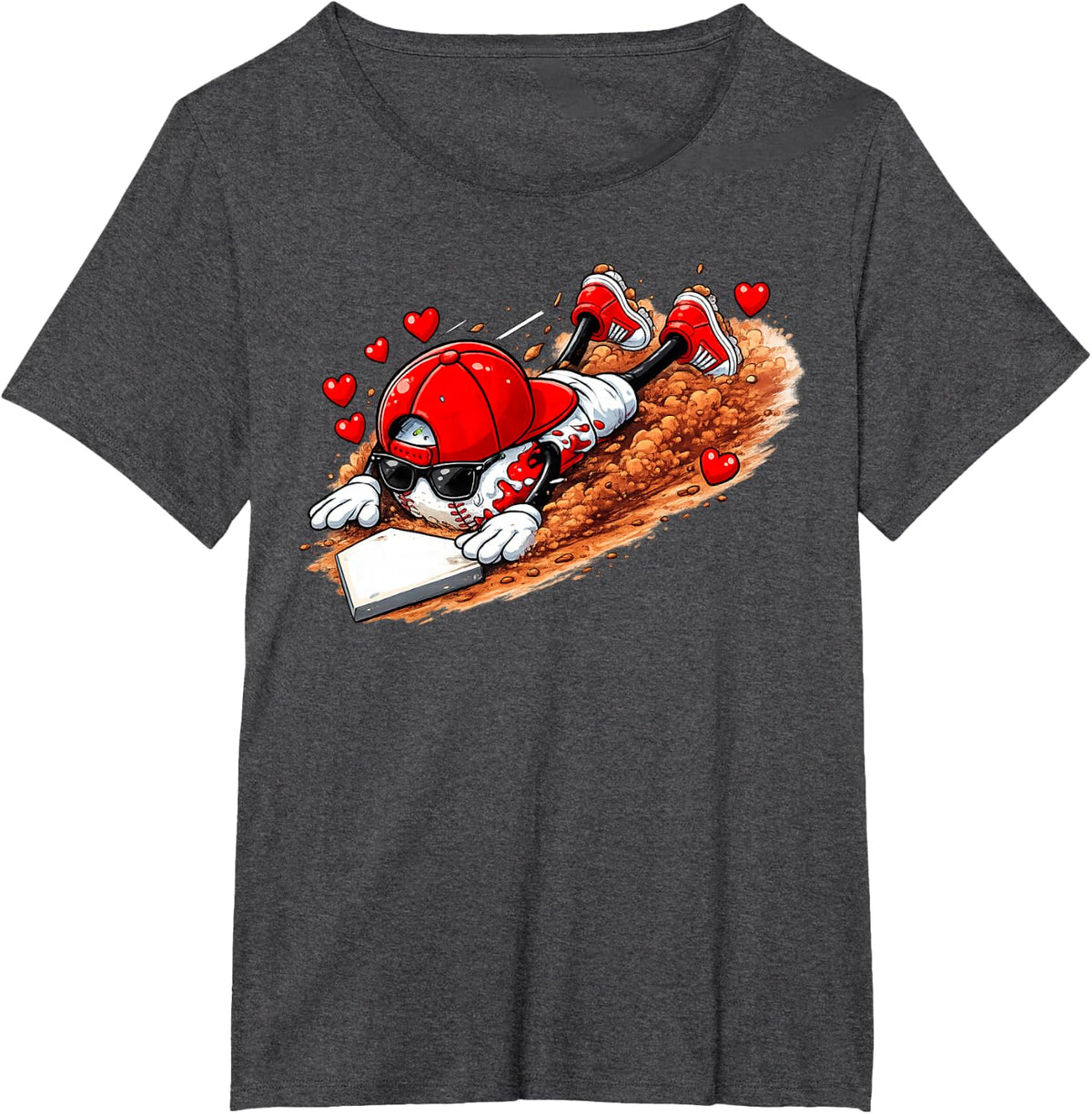 Baseball Valentine's Day Drip Ice Cream Team T-Shirt - Dark Heather Grey