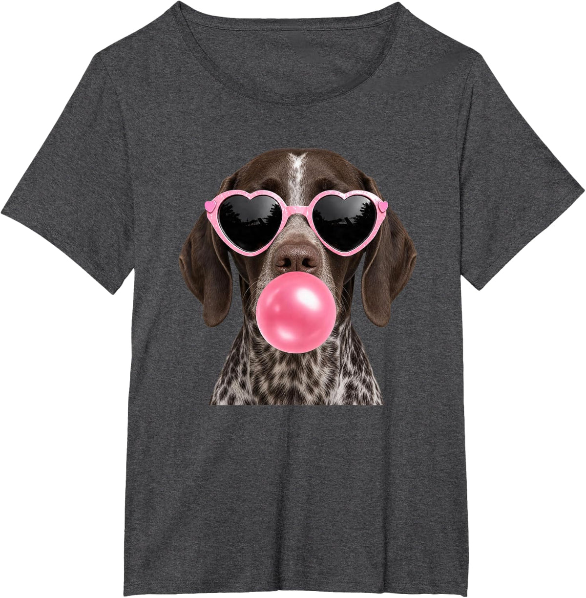 German Shorthaired Pointer Dog Bubble Gum Pink Sunglasses T-Shirt - Dark Heather Grey