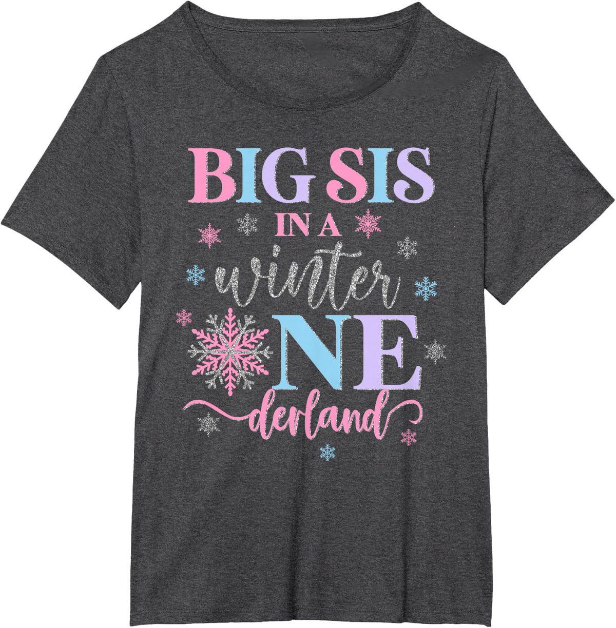 Big Sis in a Winter Onederland Birthday Girl Sweet Snowflake T-Shirt - Dark Heather Grey